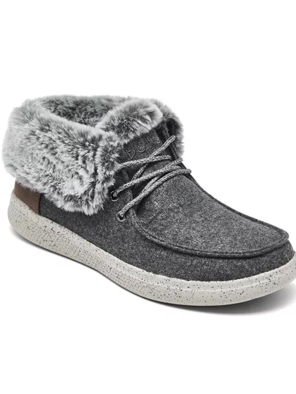 Skechers Gray Faux-Fur Memory Foam Slippers